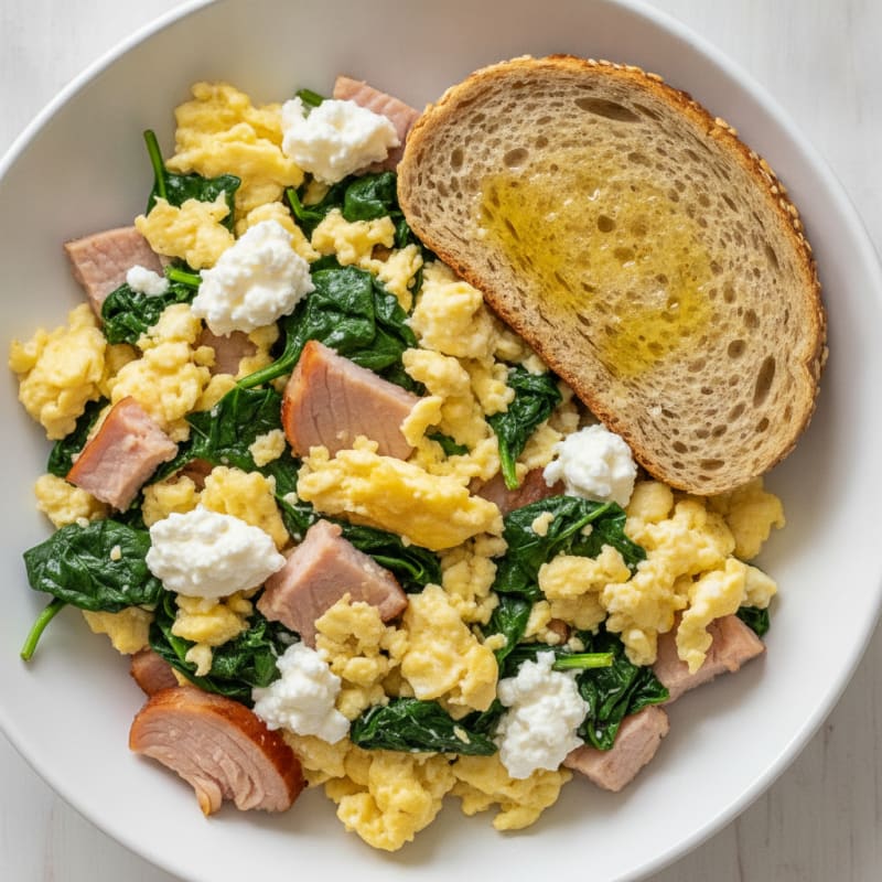 Cottage Cheese Scramble with Spinach and Smoked Turkey