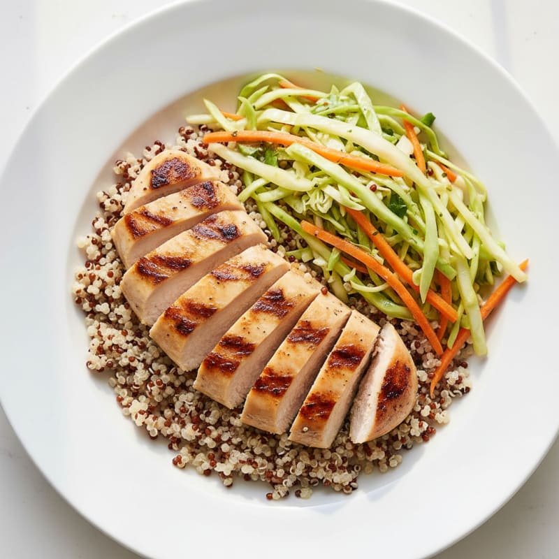 Grilled Chicken Breast with Crunchy Cabbage Slaw and Quinoa