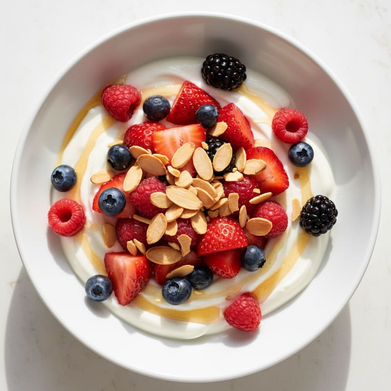 Creamy Greek Yogurt Protein Bowl with Mixed Berries and Almonds