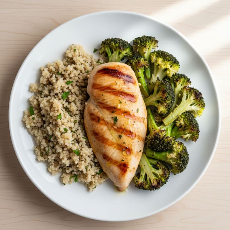Grilled Chicken Breast with Roasted Broccoli and Quinoa