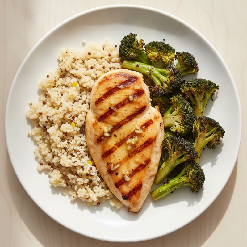 Grilled Chicken Breast with Quinoa and Roasted Broccoli
