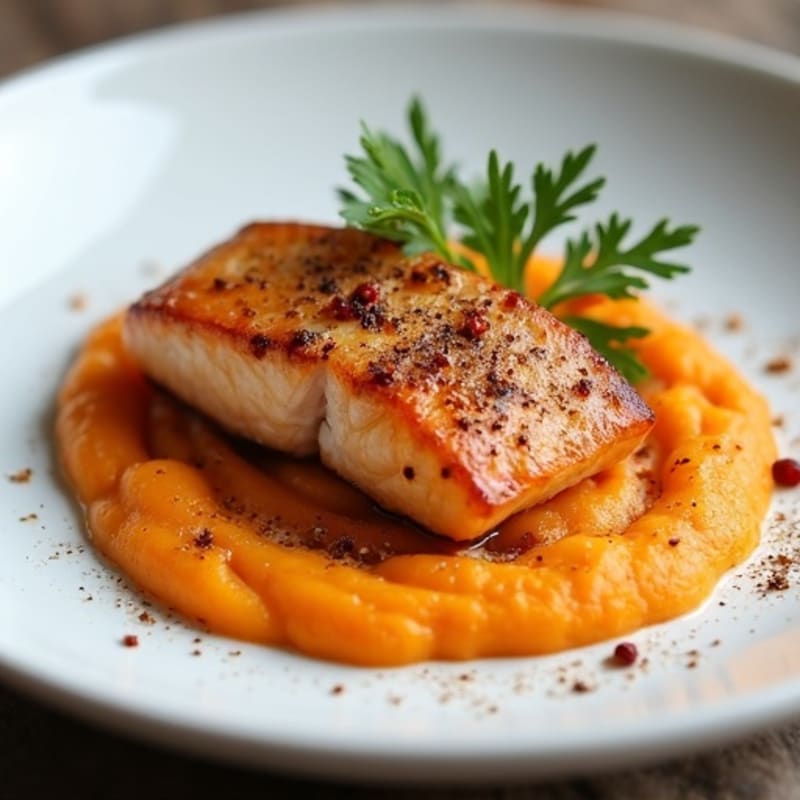 Crispy Roasted Salmon with Creamy Sweet Potato Puree