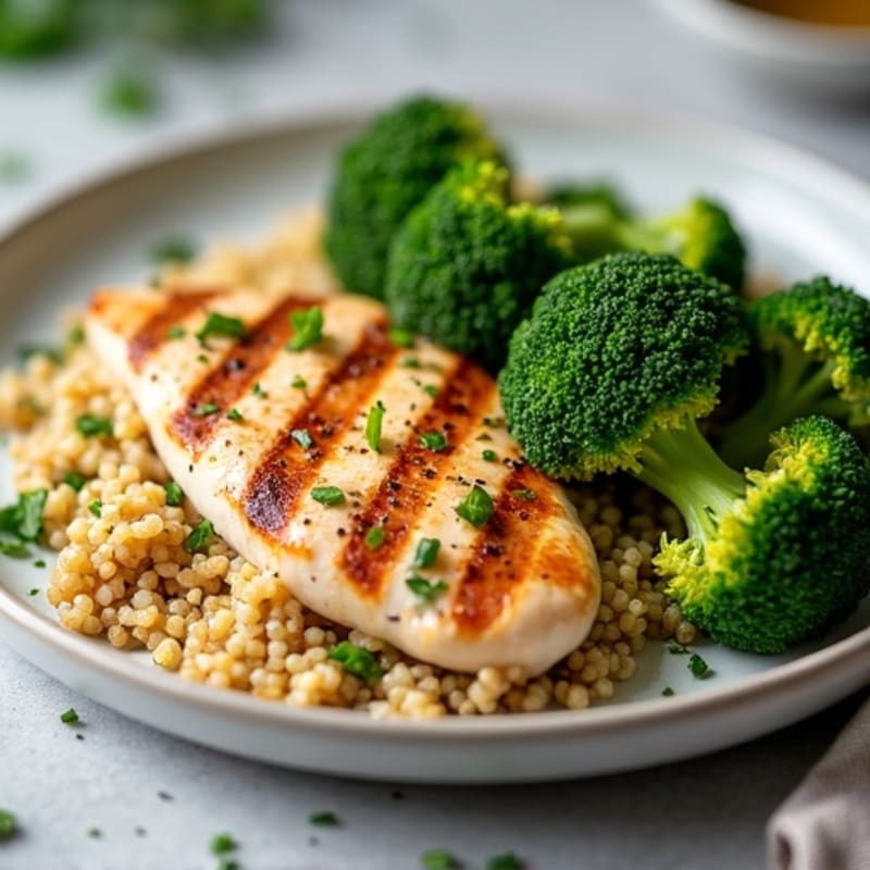 Grilled Chicken Breast with Quinoa and Roasted Broccoli