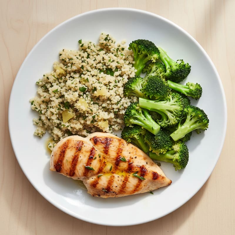 Grilled Chicken Breast with Quinoa and Steamed Broccoli