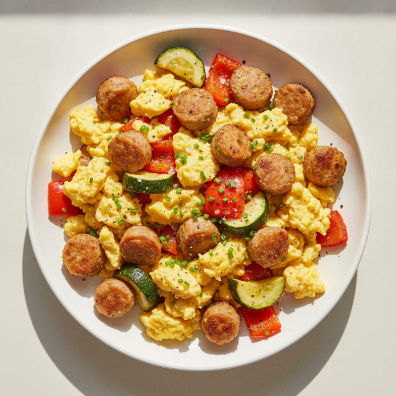 Hearty Scrambled Eggs with Roasted Vegetables