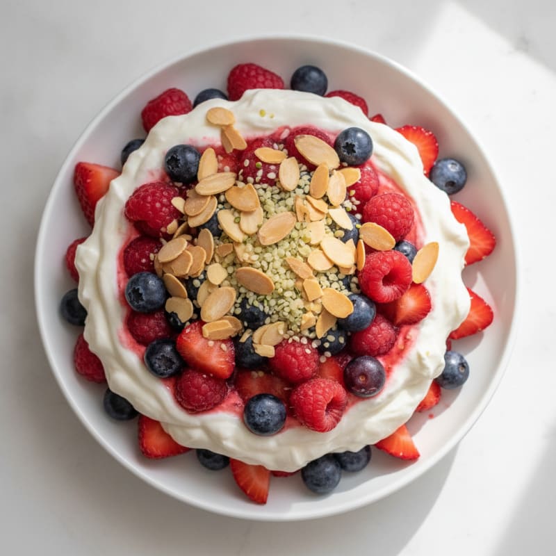 Greek Yogurt Protein Parfait with Mixed Berries and Almonds