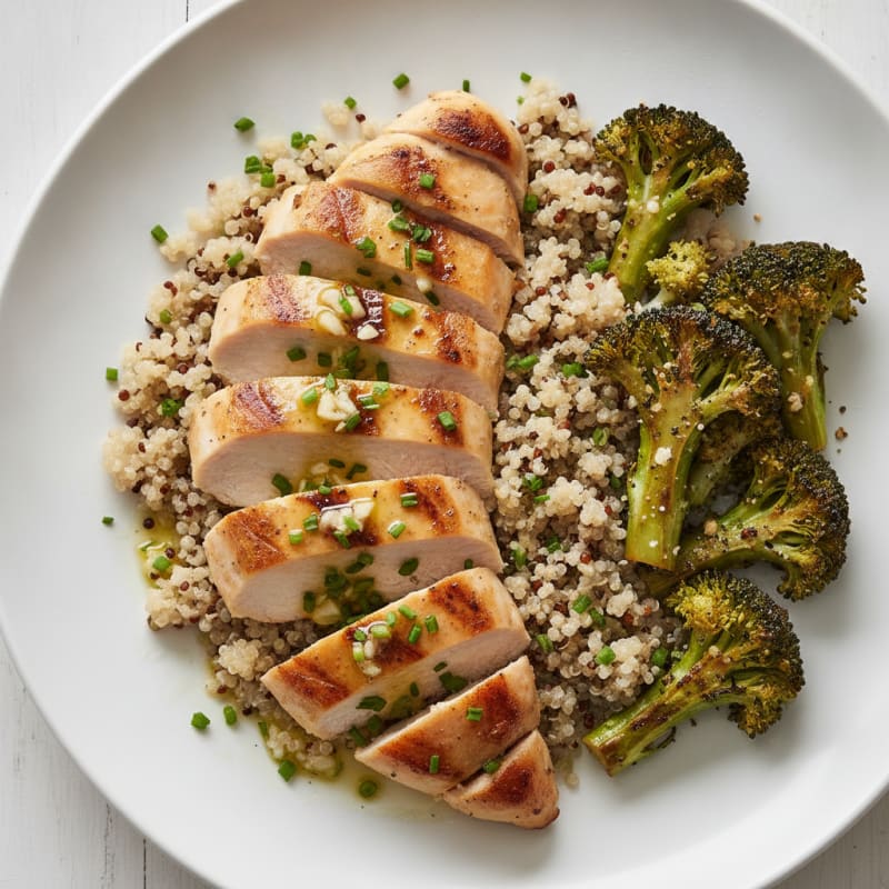 Grilled Chicken Breast with Quinoa and Roasted Broccoli