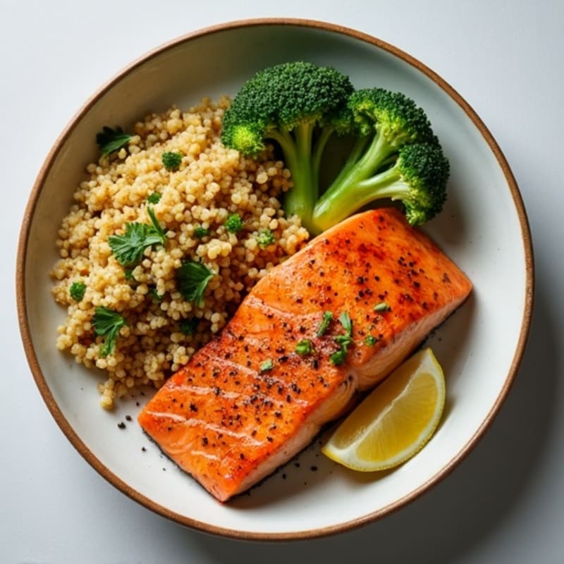 Seared Salmon with Roasted Broccoli and Quinoa