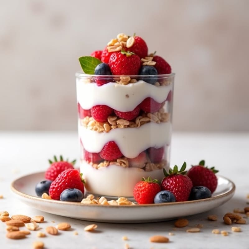 Greek Yogurt Protein Parfait with Mixed Berries and Almonds