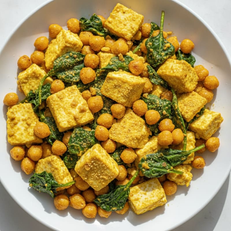 Silky Tofu and Spinach Scramble with Chickpeas