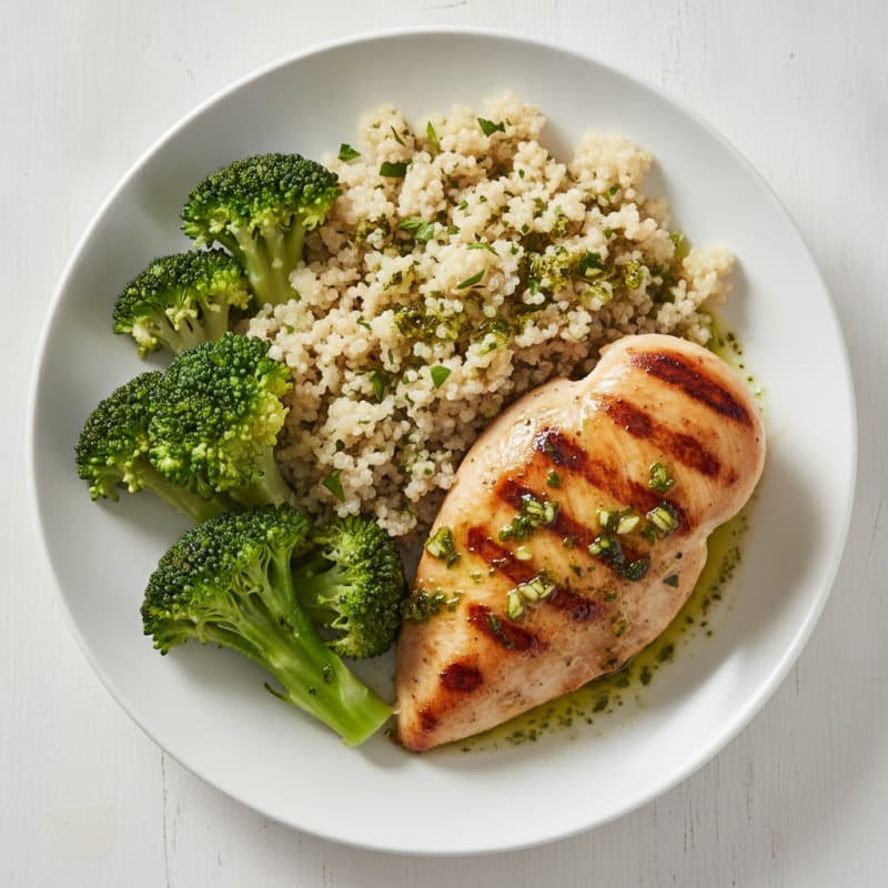 Grilled Chicken Breast with Quinoa and Steamed Broccoli