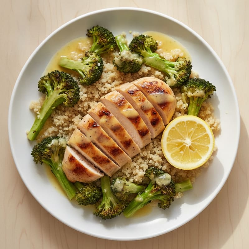 Grilled Chicken Breast with Quinoa and Roasted Broccoli