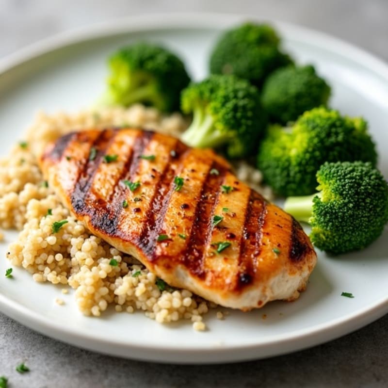 Grilled Chicken Breast with Steamed Broccoli and Quinoa