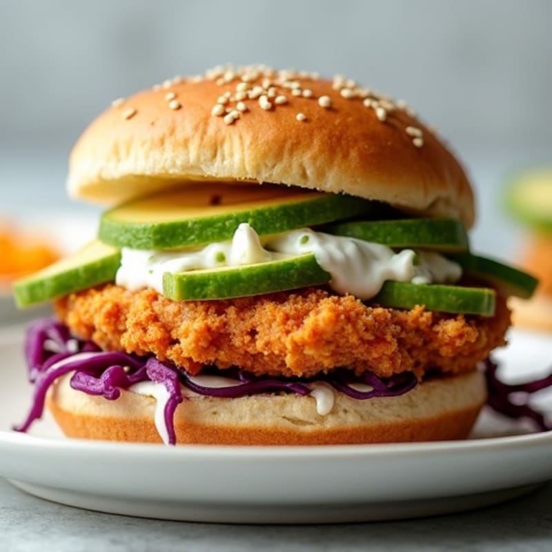 Crispy Air-Fried Chicken Sandwich with Creamy Avocado Slaw