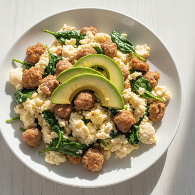 Egg White Scramble with Turkey Sausage and Spinach