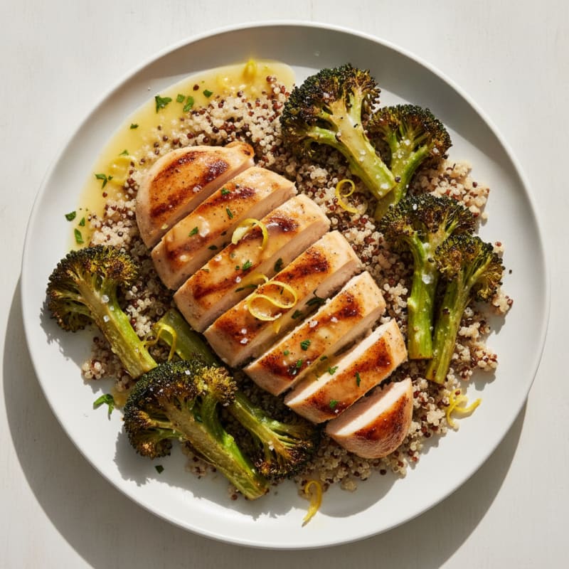 Grilled Chicken Breast with Quinoa and Roasted Broccoli