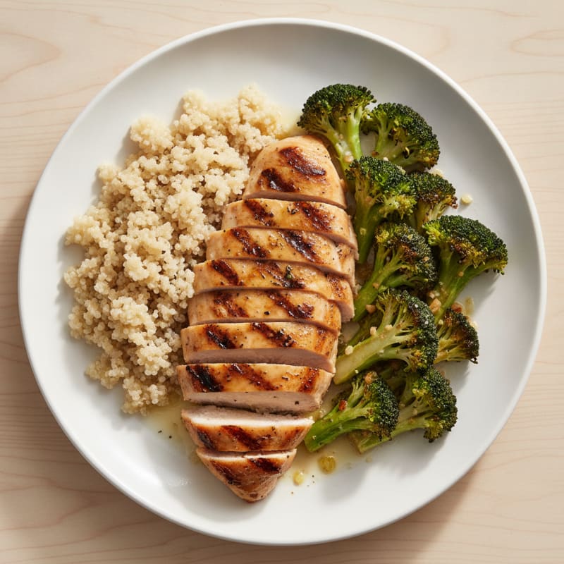 Grilled Chicken Breast with Quinoa and Roasted Broccoli