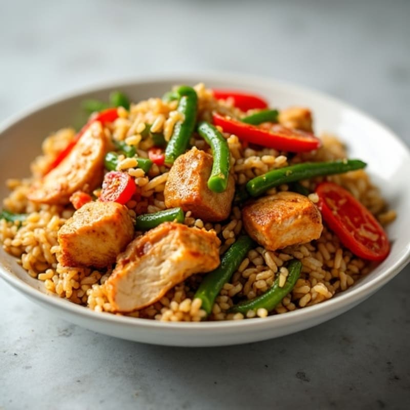 Chicken Stir-Fry with Brown Rice and Crisp Vegetables
