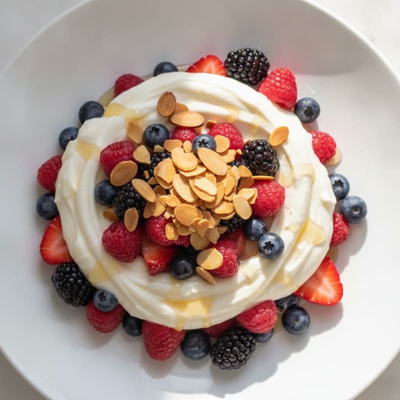 Silky Vanilla Protein Yogurt Parfait with Mixed Berries