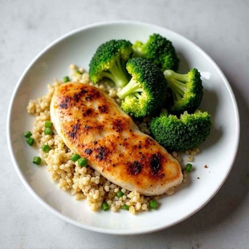 Grilled Chicken Breast with Roasted Broccoli and Quinoa