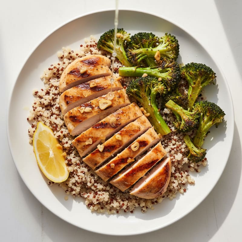 Grilled Chicken Breast with Quinoa and Roasted Broccoli