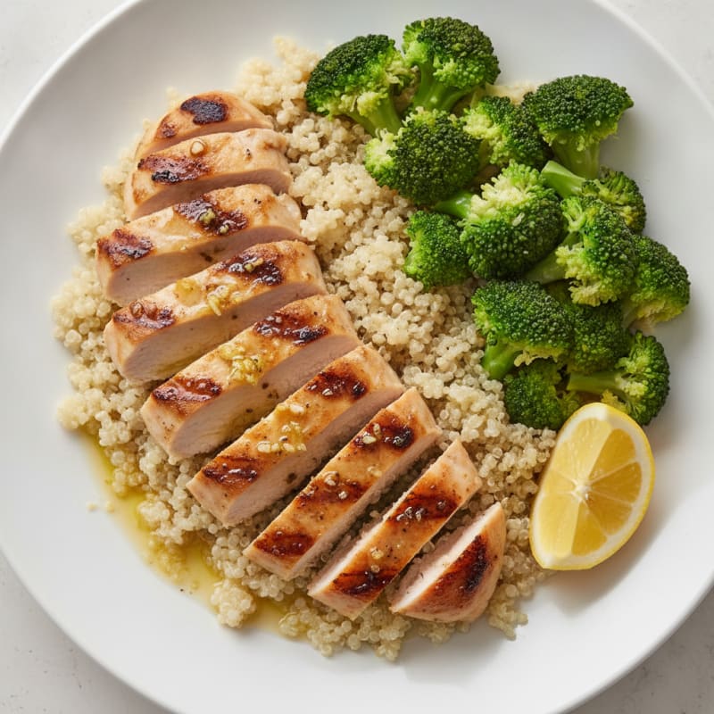 Grilled Chicken Breast with Quinoa and Steamed Broccoli