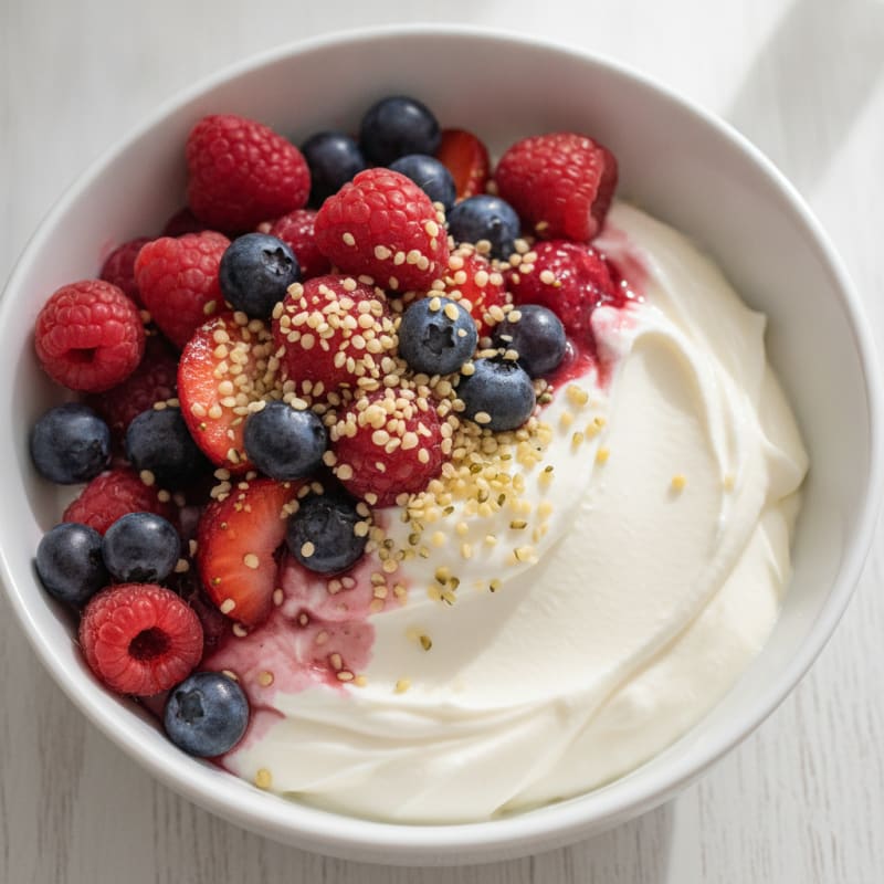 Creamy Greek Yogurt Bowl with Protein Powder and Mixed Berries