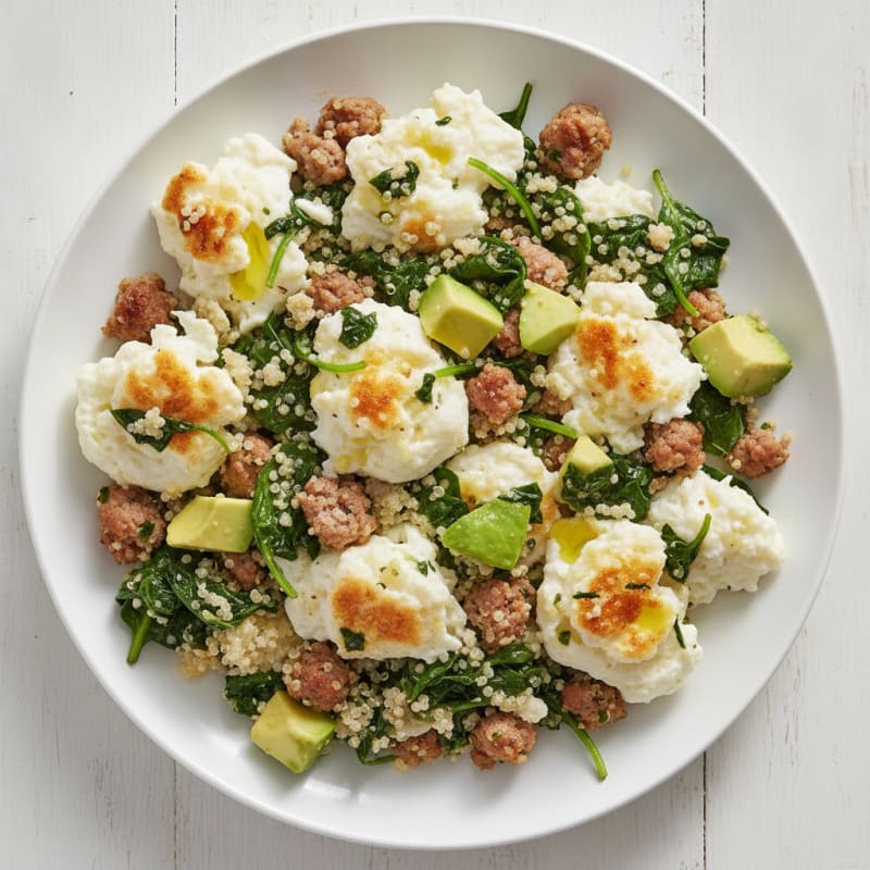 Egg White and Turkey Sausage Scramble with Spinach and Quinoa