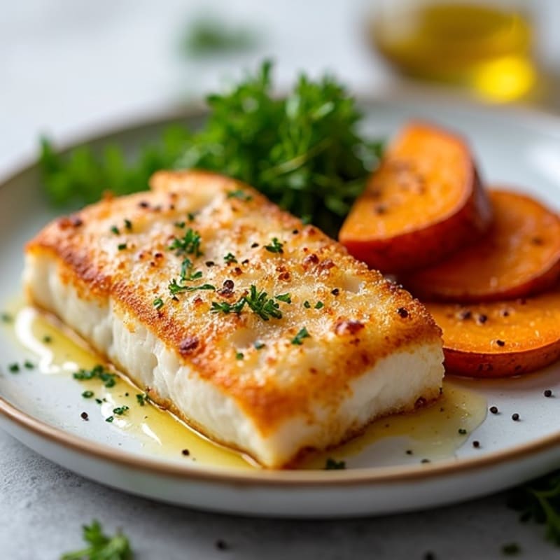 Crispy Baked Cod with Roasted Sweet Potato Wedges