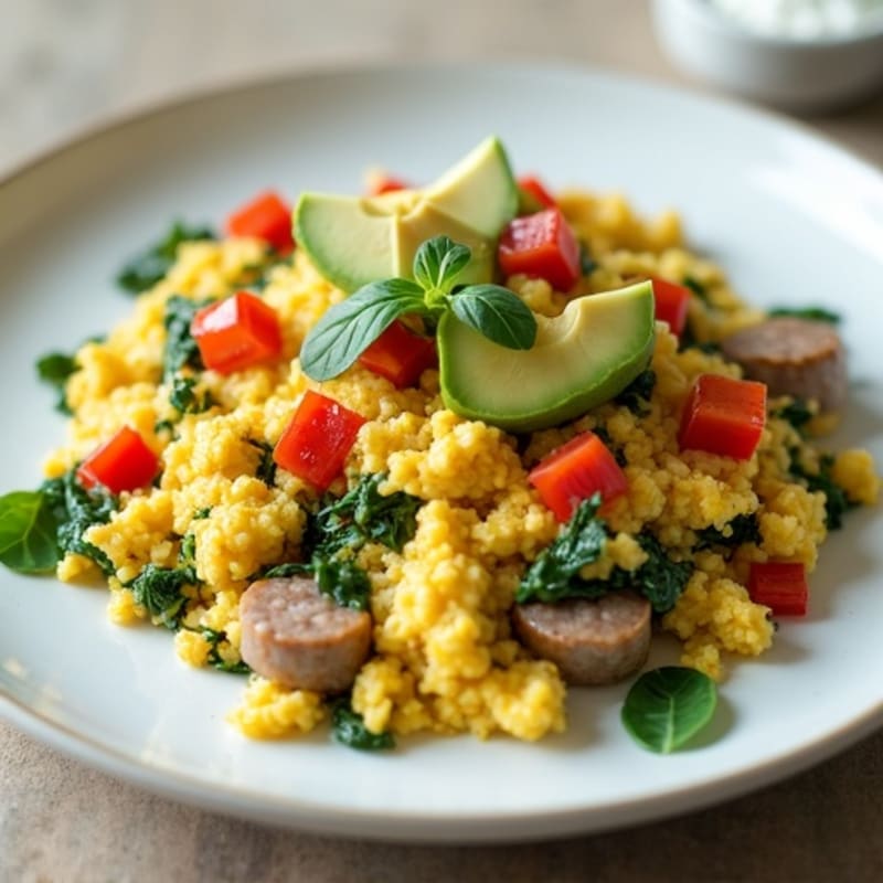 Egg White Scramble with Turkey Sausage and Spinach