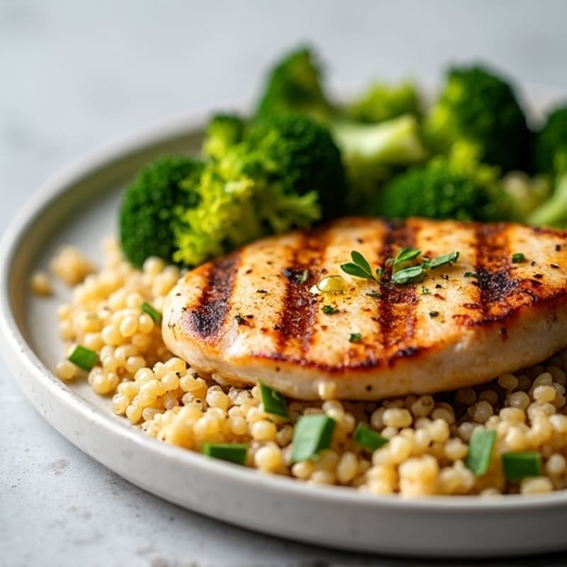 Grilled Chicken Breast with Quinoa and Roasted Broccoli