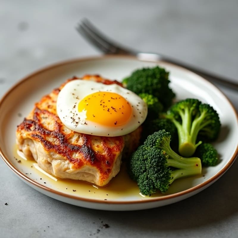 Oven-Baked Chicken Thighs with Roasted Broccoli and Poached Egg