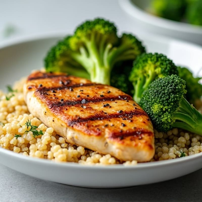 Grilled Chicken Breast with Quinoa and Roasted Broccoli