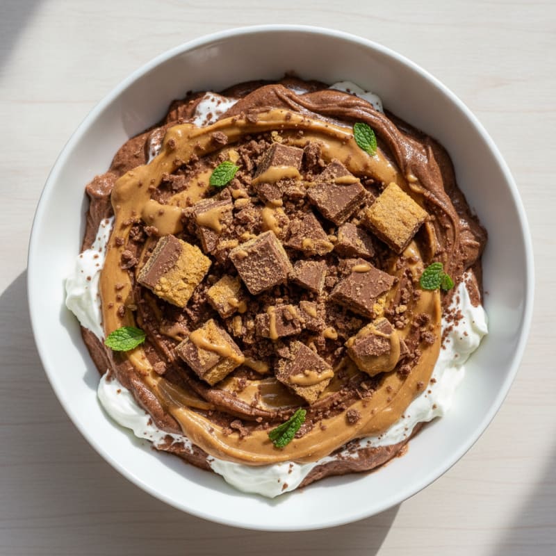High-Protein Chocolate Greek Yogurt with Crumbled Protein Bar