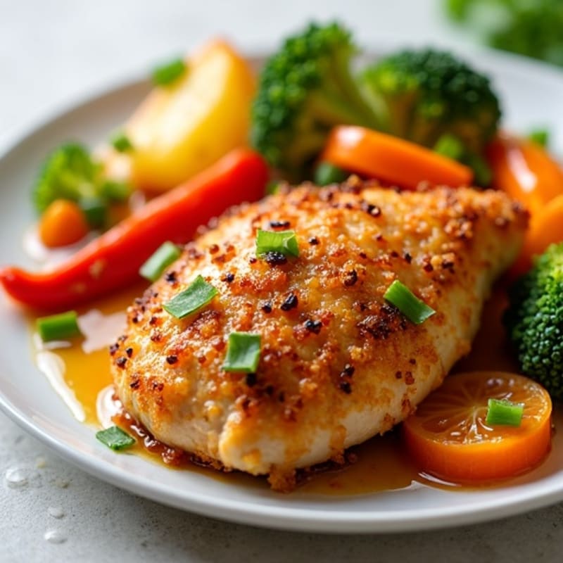 Crispy Baked Sweet & Sour Chicken with Roasted Vegetables