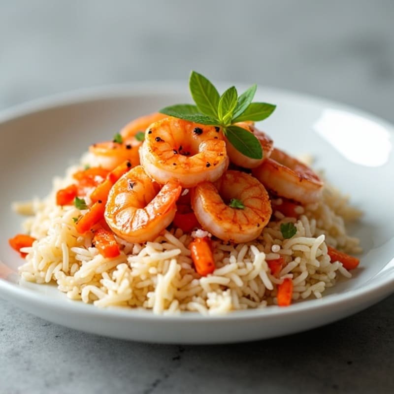 Seared Shrimp with Kimchi and Steamed Jasmine Rice