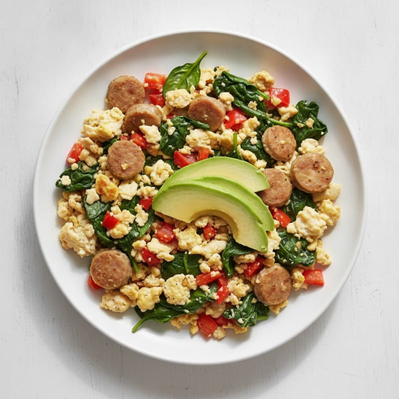 Egg White and Turkey Sausage Scramble with Spinach and Peppers