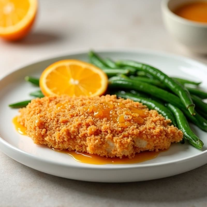 Baked Crispy Orange Chicken with Steamed Green Beans