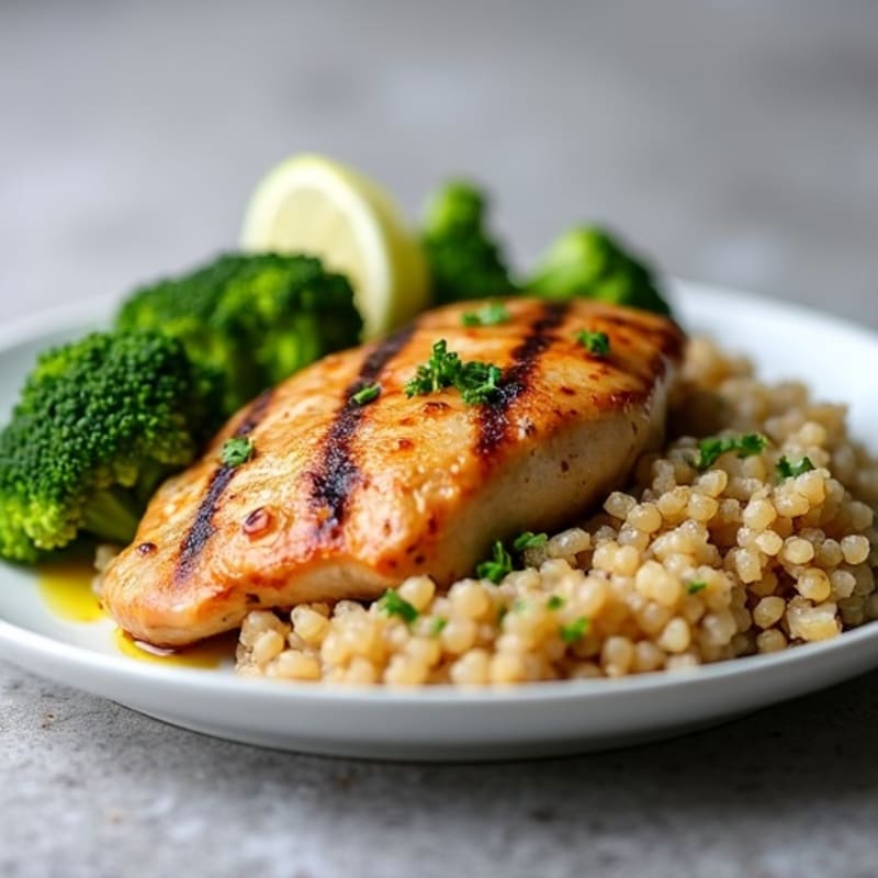 Grilled Chicken Breast with Quinoa and Roasted Broccoli
