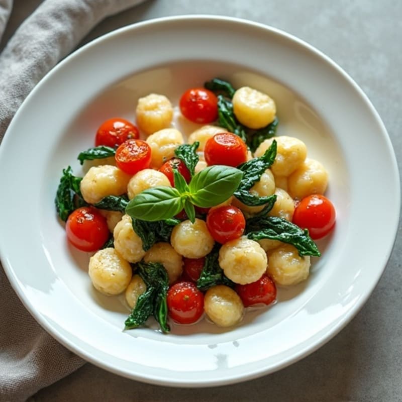Creamy Ricotta Gnocchi with Roasted Cherry Tomatoes and Spinach