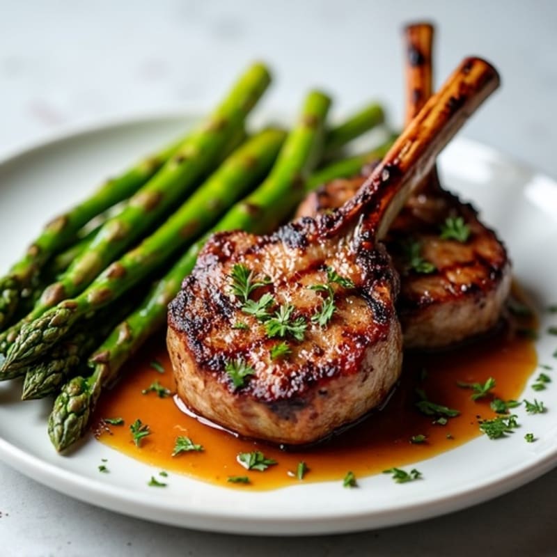 Tender Grilled Herb Lamb Chops with Roasted Asparagus