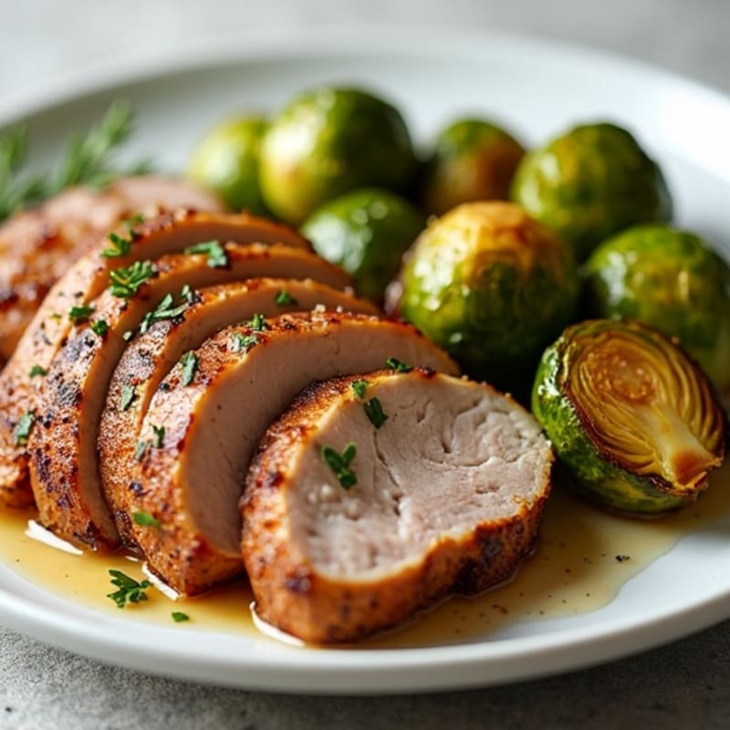 Tender Herb-Roasted Pork Loin with Crispy Brussels Sprouts