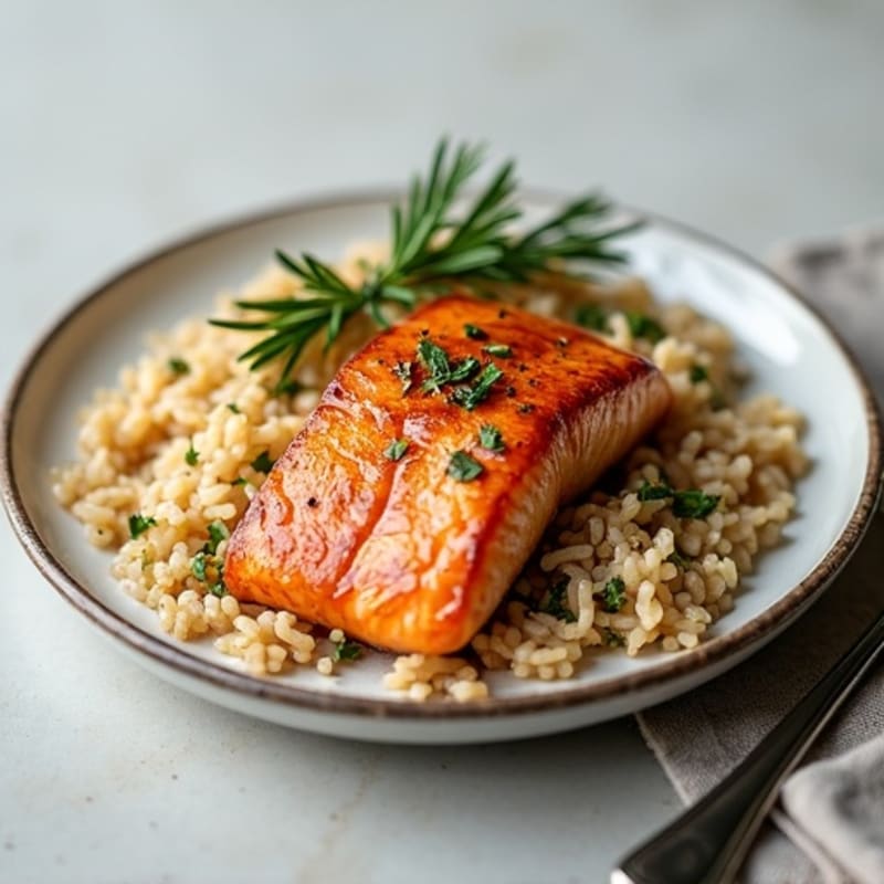 Herb-Roasted Maple Glazed Salmon with Rice