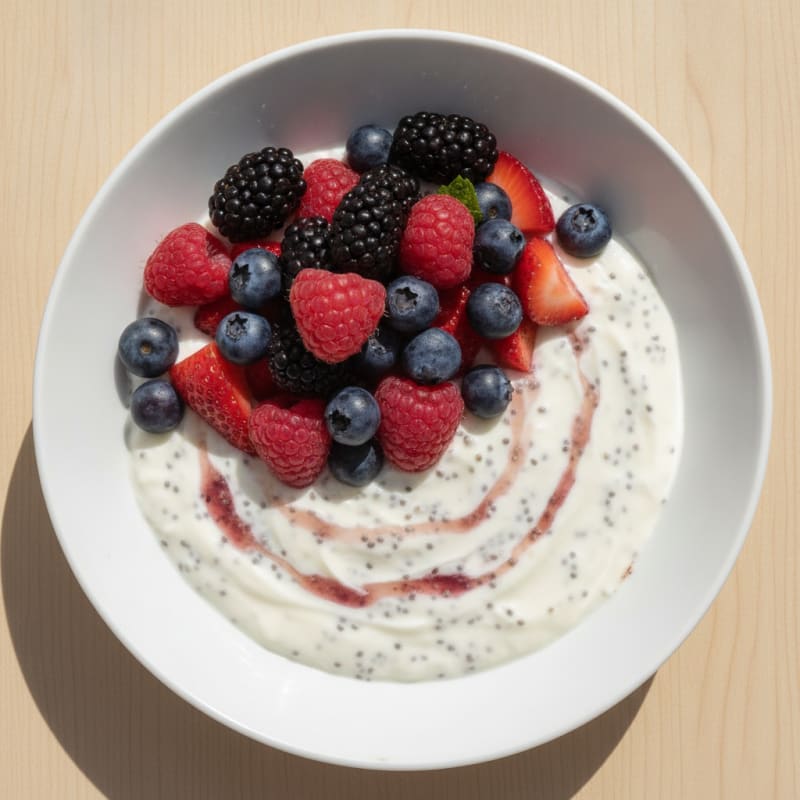 Greek Yogurt Protein Pudding with Mixed Berries