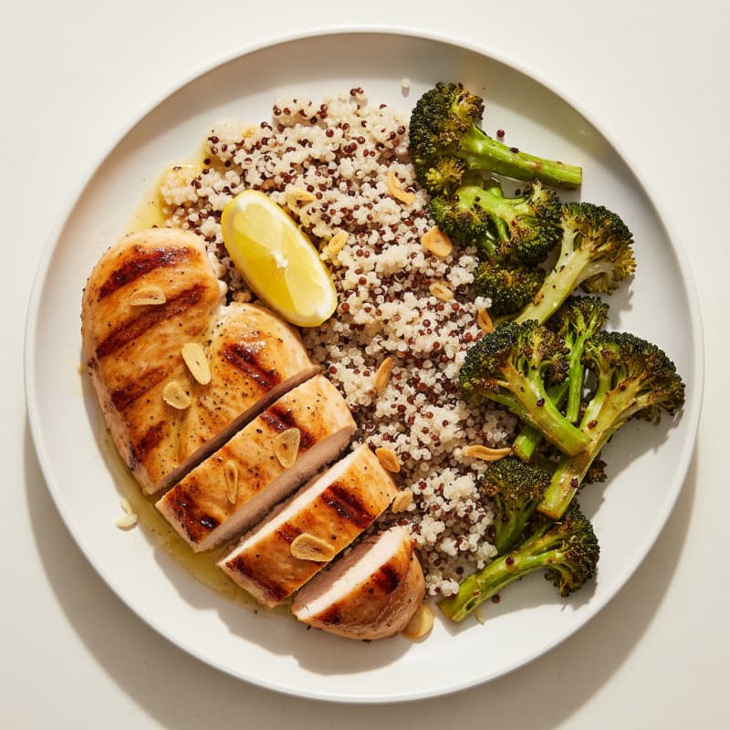 Grilled Chicken Breast with Quinoa and Roasted Broccoli