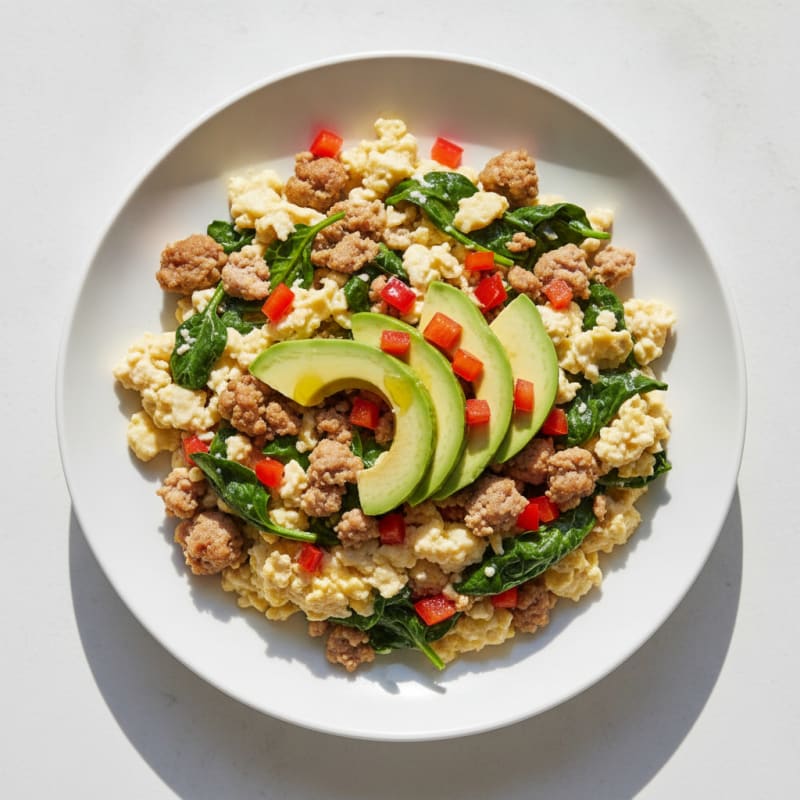 Egg White Scramble with Turkey Sausage and Spinach