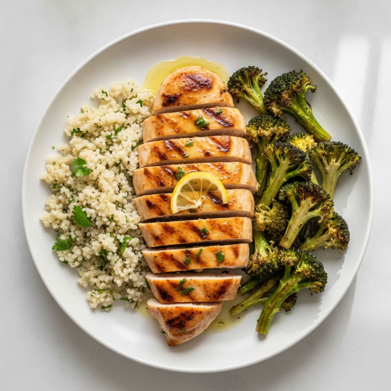 Grilled Chicken Breast with Quinoa and Roasted Broccoli