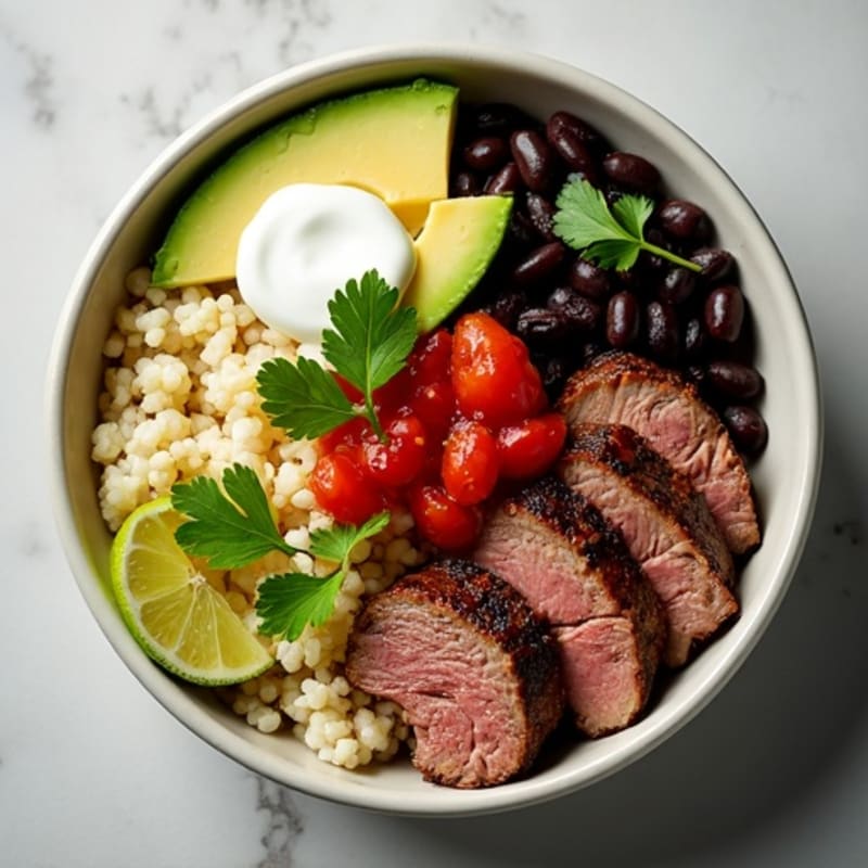 Grilled Steak Burrito Bowl with Black Beans and Cauliflower Rice