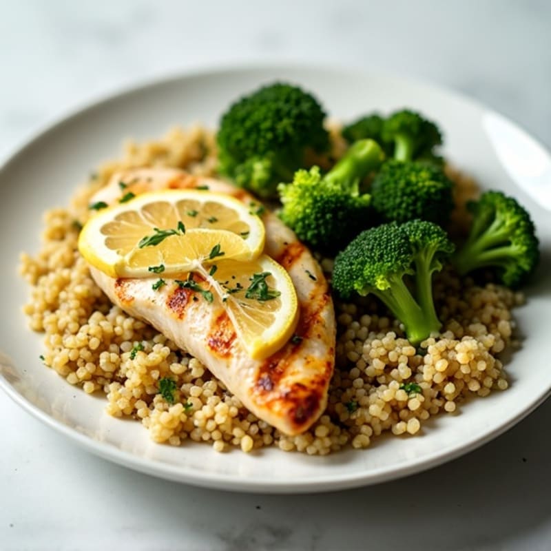 Grilled Lemon Herb Chicken Breast with Quinoa and Roasted Broccoli