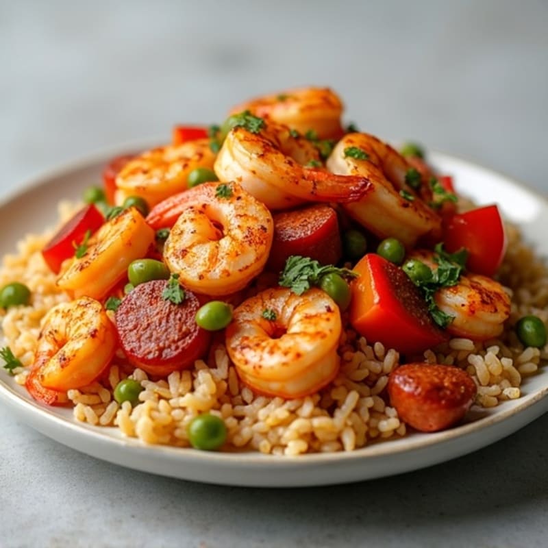 Spicy Chicken, Shrimp, and Sausage Rice Skillet
